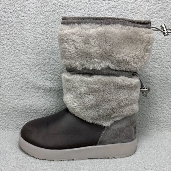 UGG Boots Womens 8 Shoes Metal Grey Reykir Waterproof Shearling Winter Booties - Picture 2 of 11